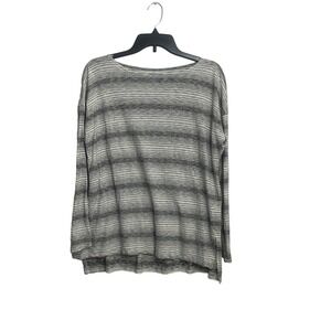Eileen Fisher Women's Medium White Gray Stripe 3/4 Sleeve Cotton‎ Blend